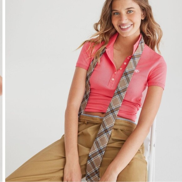 Aeropostale womens' A87 pique polo shirt, short sleeve, coral orange/pink XL - Picture 4 of 10